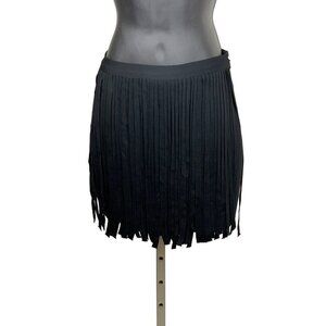 tasseled / fringed mini skirt over tight elastic XS